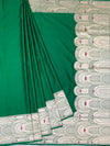 Emerald Green Mashru Silk Saree with Geometric Scallop Zari Border