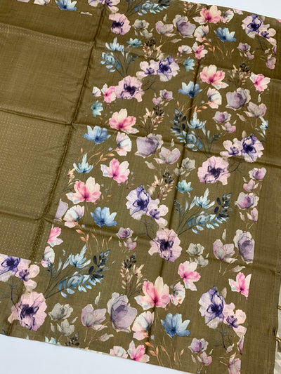 Tussore Printed Saree Dark-Grey In Colour