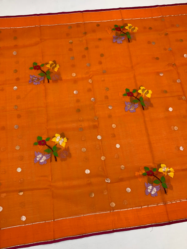 Zari Kota Saree Orange In Color