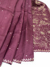 Exquisite Wine Tussore Saree With All-Over Aari & Mirror Work