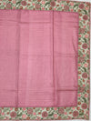 Dusty Pink Tussore Silk Saree with Checkered Weave & Embroidered Sage Floral Border
