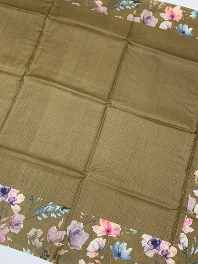 Tussore Printed Saree Dark-Grey In Colour