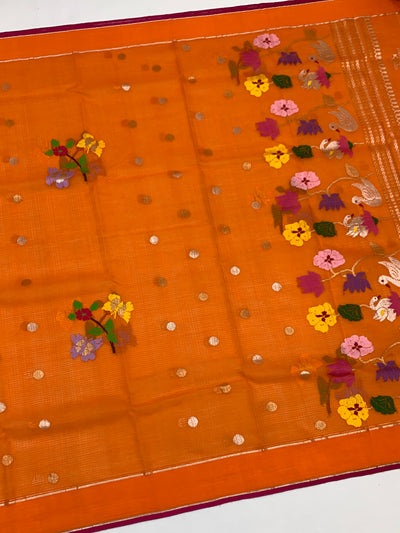 Zari Kota Saree Orange In Color