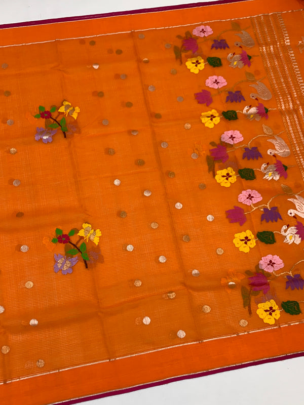 Zari Kota Saree Orange In Color