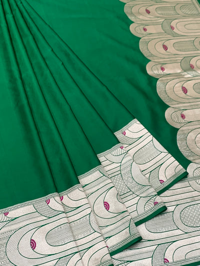Emerald Green Mashru Silk Saree with Geometric Scallop Zari Border