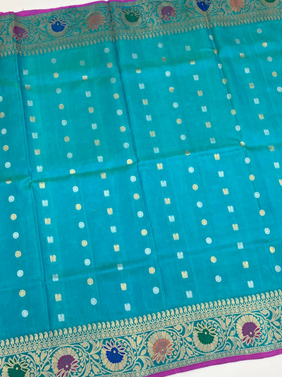 Gadwal Pattu Saree Light-Blue In Colour