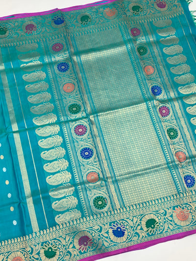 Gadwal Pattu Saree Light-Blue In Colour