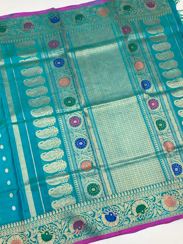 Gadwal Pattu Saree Light-Blue In Colour