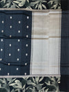 Charcoal Grey Tussore Saree with Botanical Leaf Printed Border & Woven Bootis