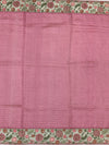 Dusty Pink Tussore Silk Saree with Checkered Weave & Embroidered Sage Floral Border