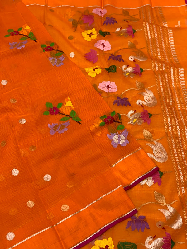 Zari Kota Saree Orange In Color