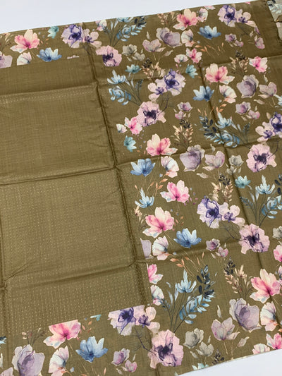 Tussore Printed Saree Dark-Grey In Colour