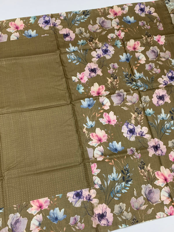 Tussore Printed Saree Dark-Grey In Colour