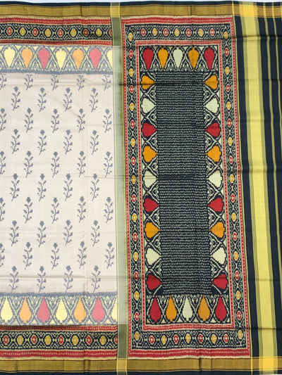 Ivory Cream & Jet Black Rajkot Patola Silk Saree