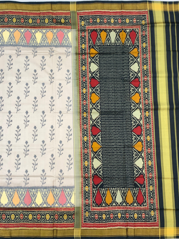 Ivory Cream & Jet Black Rajkot Patola Silk Saree