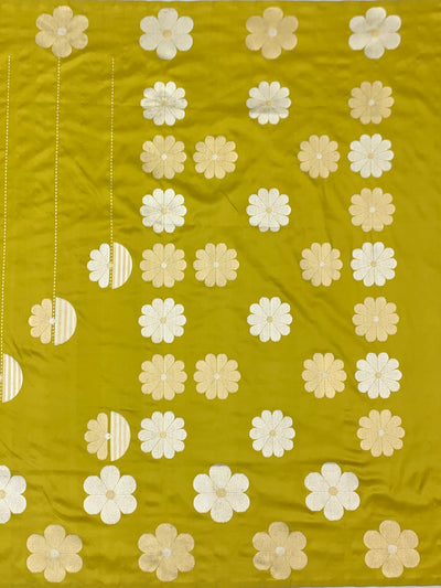 Contemporary Chartreuse Green Banarasi Silk Saree with Modern Floral Buttis