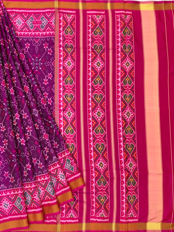 Plum & Rani Pink Rajkot Patola Silk Saree