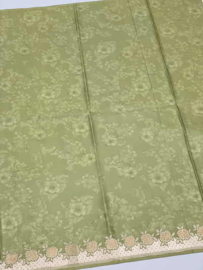 Elegant Sage Green Floral Mashru Silk Saree