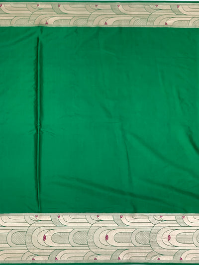 Emerald Green Mashru Silk Saree with Geometric Scallop Zari Border