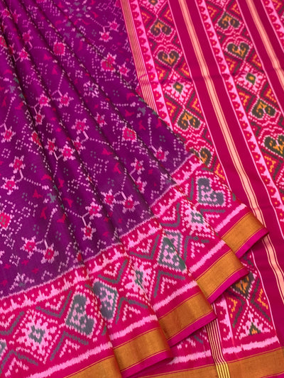 Plum & Rani Pink Rajkot Patola Silk Saree