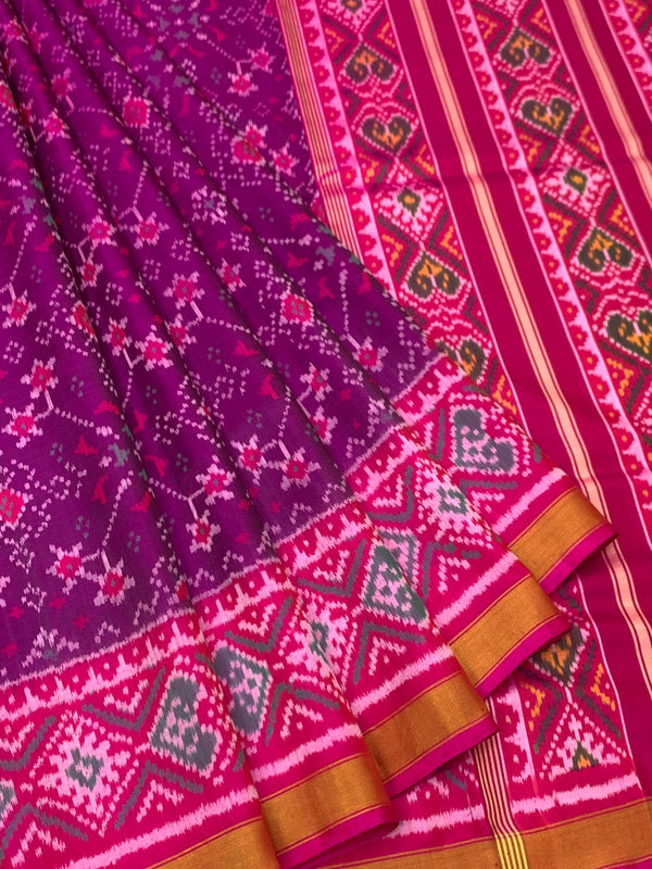 Plum & Rani Pink Rajkot Patola Silk Saree