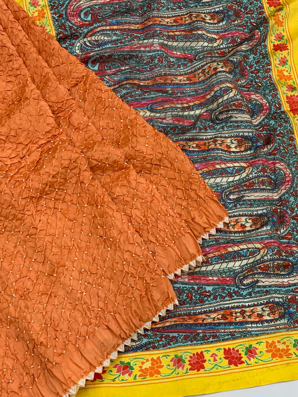 Silk Bandhani Saree Pumpkin In Colour