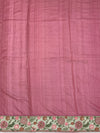 Dusty Pink Tussore Silk Saree with Checkered Weave & Embroidered Sage Floral Border