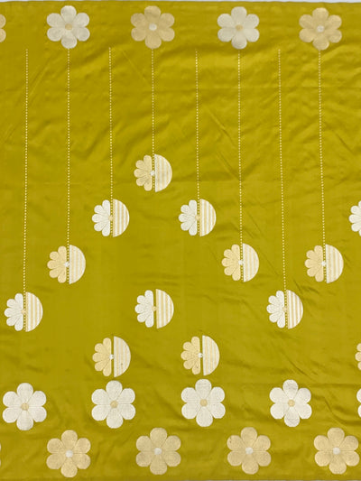 Contemporary Chartreuse Green Banarasi Silk Saree with Modern Floral Buttis