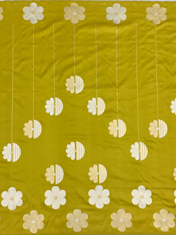 Contemporary Chartreuse Green Banarasi Silk Saree with Modern Floral Buttis