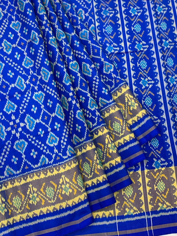 Electric Cobalt Blue & Silver Rajkot Patola Silk Saree
