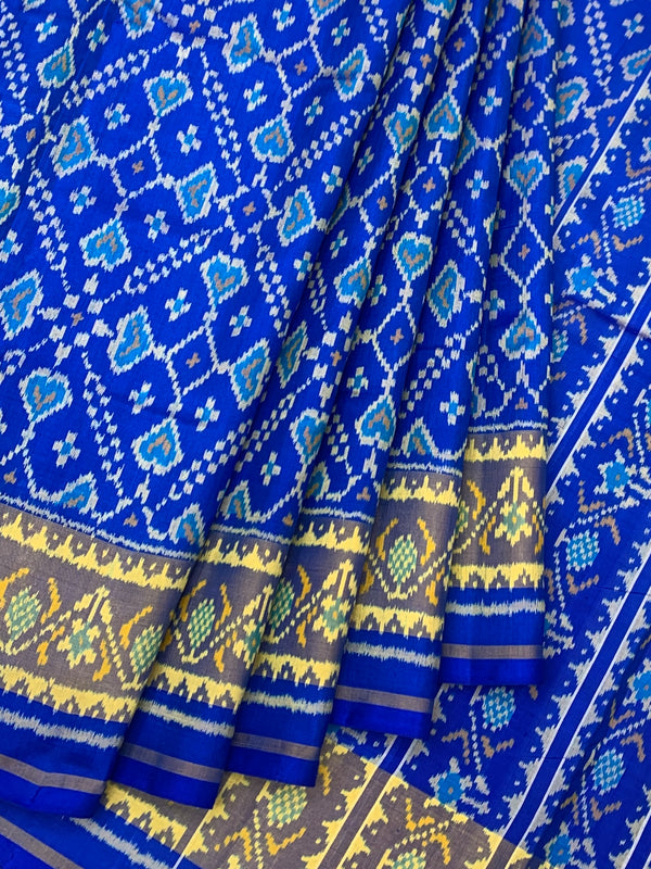 Electric Cobalt Blue & Silver Rajkot Patola Silk Saree