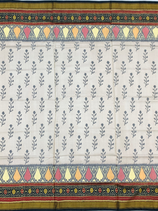 Ivory Cream & Jet Black Rajkot Patola Silk Saree