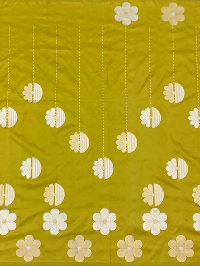 Contemporary Chartreuse Green Banarasi Silk Saree with Modern Floral Buttis