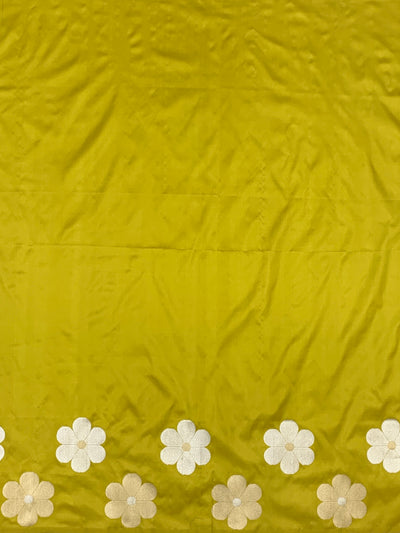 Contemporary Chartreuse Green Banarasi Silk Saree with Modern Floral Buttis