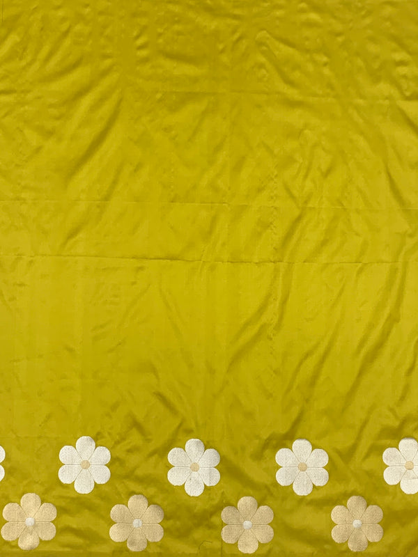 Contemporary Chartreuse Green Banarasi Silk Saree with Modern Floral Buttis
