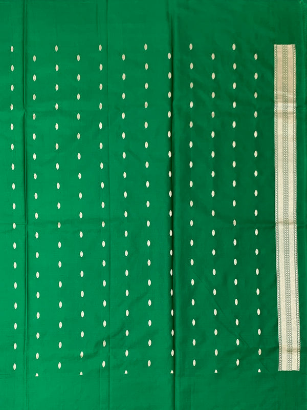 Emerald Green Mashru Silk Saree with Geometric Scallop Zari Border