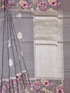 Elegant Grey Tussore Saree with Floral Printed Border