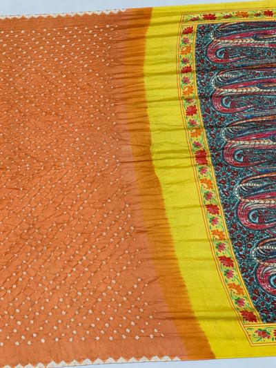 Silk Bandhani Saree Pumpkin In Colour