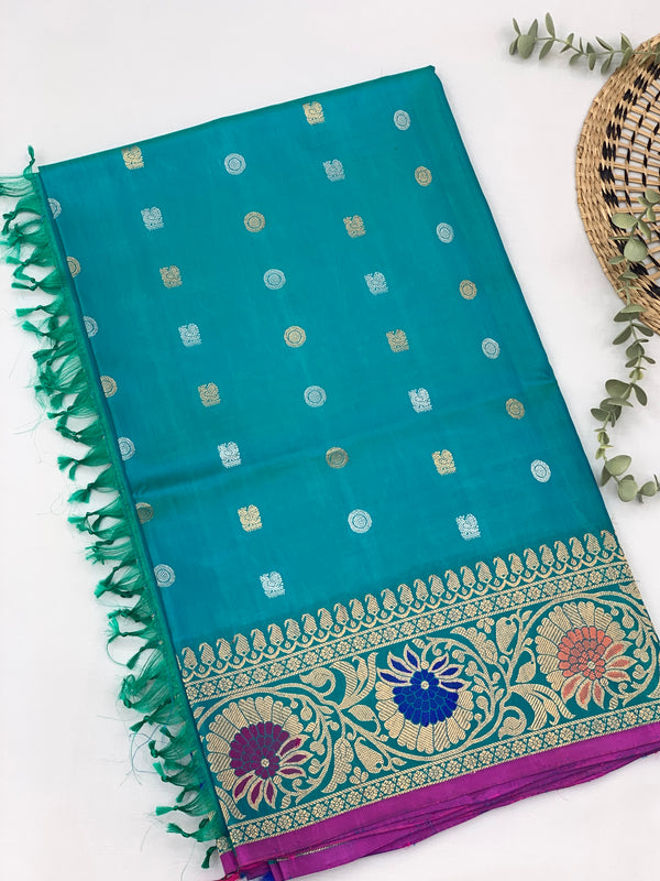 Gadwal Pattu Saree Light-Blue In Colour