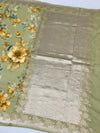 Elegant Sage Green Floral Mashru Silk Saree