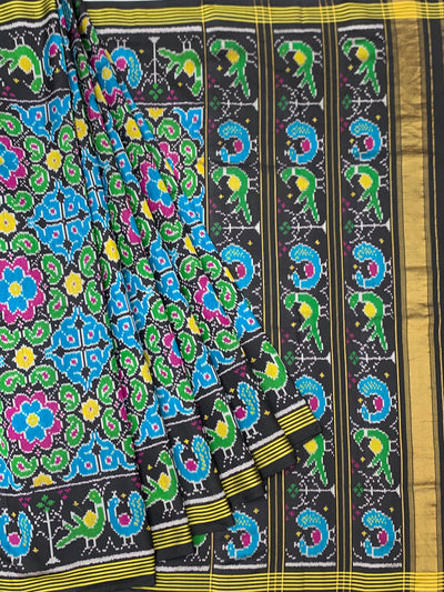 Midnight Black Vibrant Motif Patola Saree