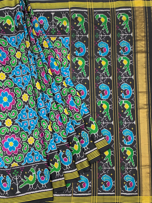 Midnight Black Vibrant Motif Patola Saree