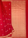 Vibrant Crimson Red Mashru Silk Saree with Zari Motifs & Pallu