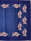 Royal Blue Tussore Silk Saree with Pink Floral Bootis & Tonal Embroidered Border