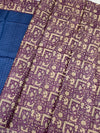 Blue Tussore Saree With Folk Traditional Printed Border