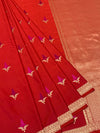 Vibrant Crimson Red Mashru Silk Saree with Zari Motifs & Pallu