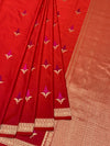 Vibrant Crimson Red Mashru Silk Saree with Zari Motifs & Pallu