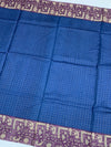 Blue Tussore Saree With Folk Traditional Printed Border