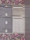 Elegant Grey Tussore Saree with Floral Printed Border