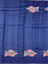 Royal Blue Tussore Silk Saree with Pink Floral Bootis & Tonal Embroidered Border